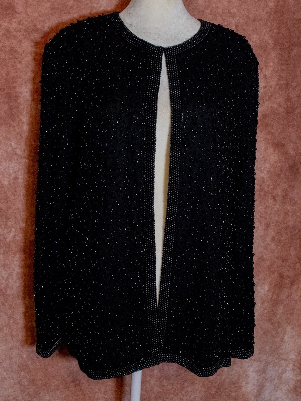SIZE M Vintage Cote d'Azur Evening Black Beaded 100% Silk Jacket